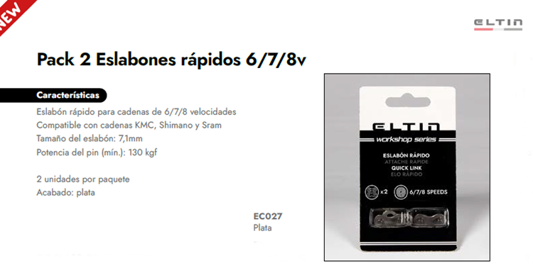 ENGANCHE CADENA BICICLETA ELTIN 6/7/8 V PLATA (2 UN)